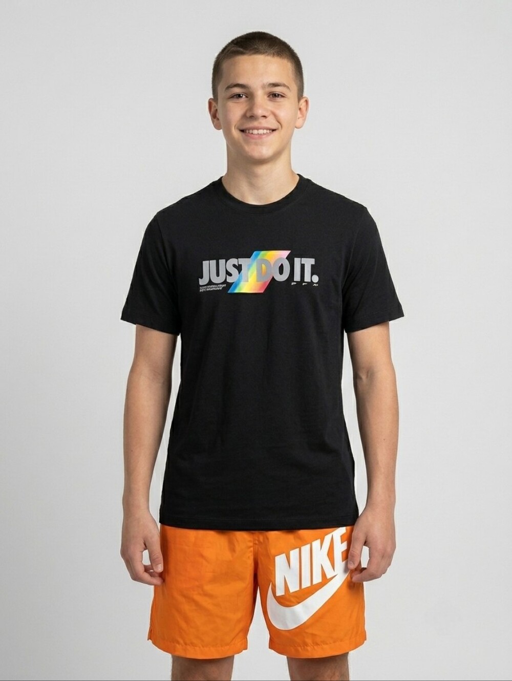 Nike Youth XL Black Just Do It Rainbow Graphic Tee Short Sleeve T-Shirt Casual